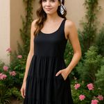 Joie  Black Linen Blend Dress & Floral Scarf 2-Piece Set Photo 1