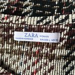 ZARA Plaid Long Sleeve Midi Dress Black Taupe Maroon Size Large Photo 2