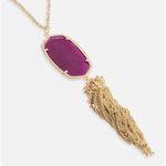 Kendra Scott  Rayne Long Magenta Purple Jade and Gold Tassel Necklace Photo 2