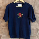 United States Sweaters Womens Navy Blue Sweater Floral Embroidery Size M Size M Photo 0