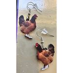 Rooster Earrings Chicken Farm Animal Eggs Pet New Hens Farmer Foul Chick Brown Photo 7