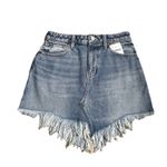 We The Free Free People Women’s Fringe Blue Frayed Hem Medium Wash Denim Mini Skirt Sz 25 Photo 0