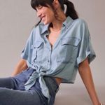 Francesca's NWT Francesca’s Yelena Utility Pocket Chambray Tie Front Button Down Top - Small Photo 2