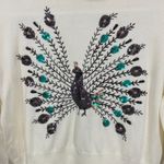 Unique Vintage  Size Medium Cream Sweater Peter Pan Collar Sequined Peacock Retro Photo 1