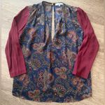 Sandro  Paris paisley print blouse size 2 navy burgundy Photo 0