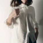 ZARA  Oyster White Pearl Lapel Tie Collar Ruffled Cuffs Button Down‎ Blouse XS Photo 0