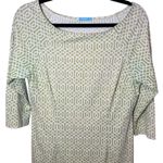 J. McLaughlin  Boatneck Geometric Dress Catalina Cloth Green White Size Small Photo 1