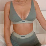 SKIMS  Cotton Rib‎ Plunge Bralette Juniper Size 3X green Photo 0