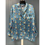 Vintage JOLIE Intimate Satin Collared‎ Pajama Top Size M Turquoise Stars Blue Size M Photo 1