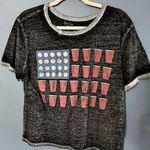 Zoe & Liv  Beer Pong USA Flag Shirt Sorority Girl Fun T-shirt Frat Party Crop Top Photo 0