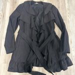 Dalia Collection  Black Ruffle Trench Coat Size 6 Photo 7