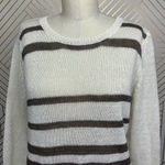 360‎ Sweater Jagger Sweater Stripe Crossback Knit Linen White Brown Size Medium Photo 3