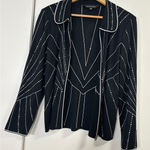 Ming Wang  Black Knit Hook Front Jacket‎ S Geometric Dots Classic Photo 0