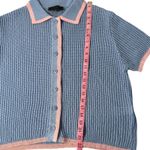 ZARA  Women's Small Knit Lounge Set Blue Pink Trim Short Sleeve Button Top Shorts Photo 2