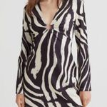 H&M Women's Black/Zebra Print Long Sleeve Deep V-Neck Mini Dress Size XS Photo 0