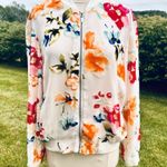 INC International Concepts White with Velvet Flowers Bomber Jacket Size L Photo 3