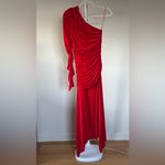NWT Misha One Shoulder Rouching Asymmetrical Draping Red Holiday Dress Photo 3