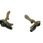 Vintage Emerald Gold Tone Iridescent Brooch and Earrings Set Jewelry Leaves Flor Green Photo 4