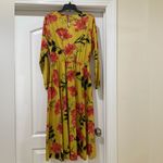 Elegant Floral Long Sleeve Dress in Mustard and Red made in Italy Yellow Size L Photo 2