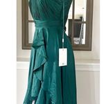 Mac Duggal Pleated Bodice High-Low Satin Cocktail Dress in Emerald Green NWT Photo 6