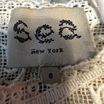 SEA NY Embroidered Blouse 100% Cotton Long Sleeve Pleated Scoop Neck Cream 0 Photo 2