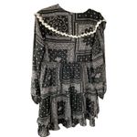 Entro Bandana Print Dress Tie Neck Ruffle Trim Tiered Long Sleeve Mini Casual Photo 2