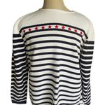 Denim &‎ Co. Striped Sweater with Red Star Accents 1X White Photo 1