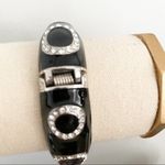 Lia Sophia Surreal Black Enamel Bangle Bracelet Rhinestone Accents Hinge Close Photo 2
