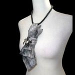 “Dainty Dapper” black silvery Patterned necktie necklace with Spider Brooch Silver Photo 3