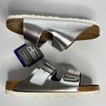Birkenstock Arizona Metallic Leather Soft Footbed Sandals in Silver Photo 7