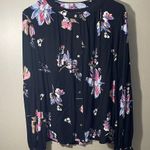 Kaari Blue  xl rayon Black Floral button down Blouse balloon sleeved Photo 0