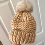 Free People Cream and Tan Fluffy Puff Ball Pom Chunky Knit Beanie Photo 1