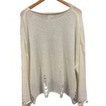 POL Boho Distressed Knit Ivory White Poncho Sweater, Medium Photo 3