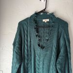 Entro ‎ Womens M Green Cable Knit V Neck Distressed Fringe Sweater Boho Western Photo 1