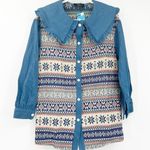Cider NWT  Womens Southwestern Aztec Fair Isle Peter Pan Collar Denim Tunic Dress Photo 1