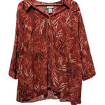 Catherines Women Boho Button Tunic Top 2X Rust Abstract Leaf Print Whimsy Earthy Orange Photo 0