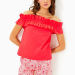 Lilly Pulitzer Brennalee Off-the-Shoulder Ruffle Top Small EUC Color Mizner Red Photo 0