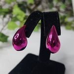 Small 1" Metallic Fuschia Pink Chunky Teardrop Earrings New Photo 1