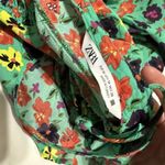 ZARA  Green Dress Pansy Flowers Yellow Red Purple Sz M Medium Photo 11