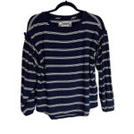 cupio  Navy White Stripe Long Sleeve Ruffle Button Detail Top Size S Photo 7