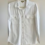 Democracy  White Denim Button Down Shirt Jacket w/ Raw Hem & Pockets, Size Small Photo 2
