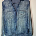 Bella Dahl  Denim Plaid Button Down Shirt Tail Blouse Tunic‎ Split Back Tencel XS Photo 0