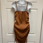 Romwe Copper Draped Side Drawstring Satin Bodycon Dress Photo 3