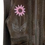 Paraphrase Y2K Brown Suede Jacket Pink Embroidered Flower Vintage Jacket Small Photo 3