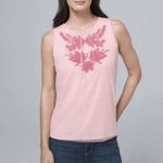 White House | Black Market  Floral Red Flower Pink Mesh Top, Small Photo 6