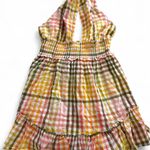 Aerie NWT  size S pink and yellow plaid halter dress with ruffles and tie back Photo 0