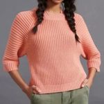 Maeve Anthropologie  Mackenzie Chunky Knit Sweater‎ in Coral Size Medium Photo 0