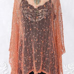 Whimsygoth Salmon Pink / Orange Boho Shawl Asymmetric Crochet Knit Top OS Size undefined Photo 0