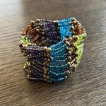 None Handmade cuff stretch bracelet, colorful seedbeads, earth tones, 6”-6.5”W Photo 5