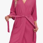 New Waffle Hot Pink Robe Womens Soft Light Weight Knee Length Lounge Wear Pajama Size M Photo 0